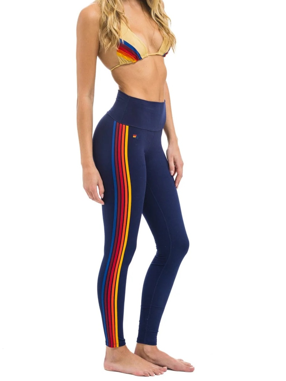 Aviator Nation FULL LENGTH HI-RISE 5 STRIPE LEGGINGS - NAVY